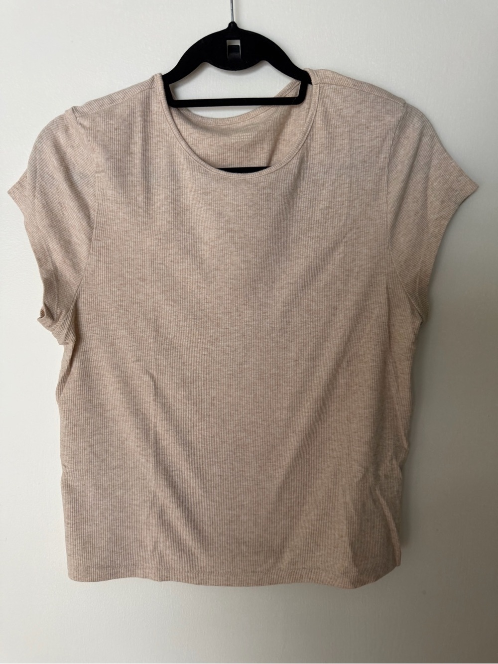 American Eagle Outfitters Ribbed Short Sleeve Tee in Light Beige